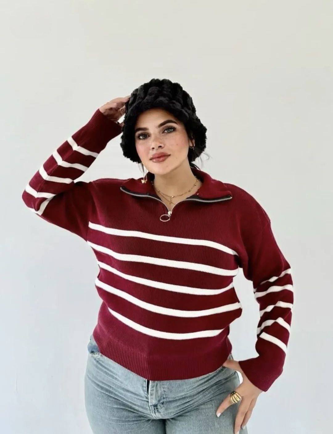 بلوفر تريكوه مخطط خامة تقيلة