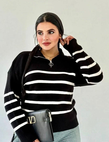 بلوفر تريكوه مخطط خامة تقيلة